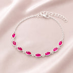 Women's marquise gemstone bracelet in 925 sterling silver with elegant pink gemstones