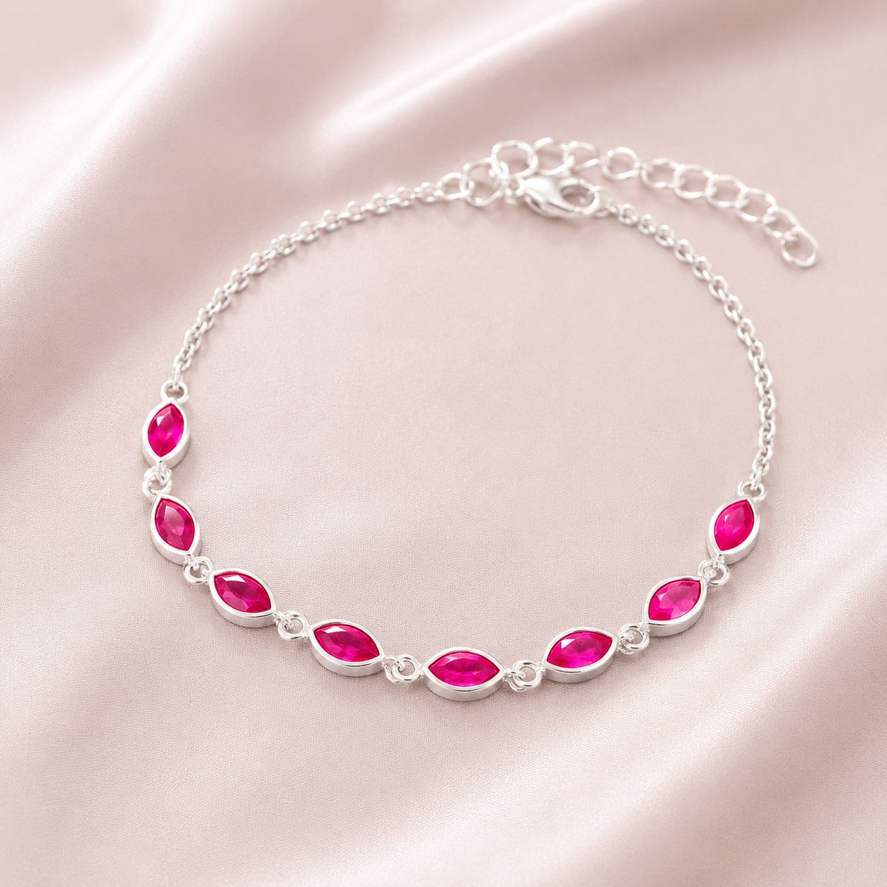 Women's marquise gemstone bracelet in 925 sterling silver with elegant pink gemstones