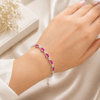 Pink marquise gemstone bracelet for women with adjustable 925 sterling silver chain